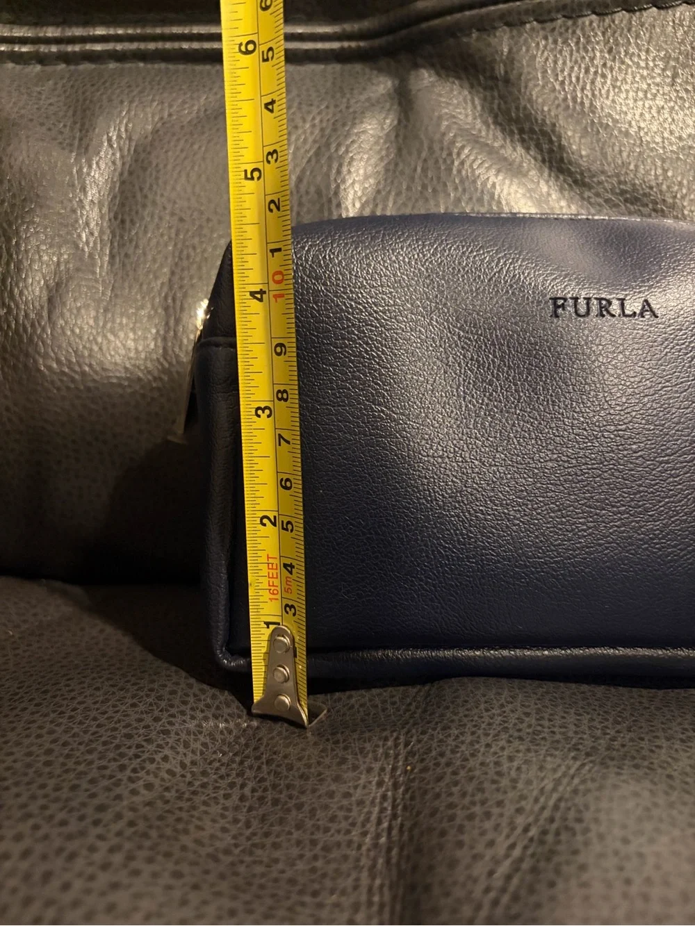 Furla Navy Leather Cosmetic Pouch